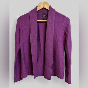 Eileen Fisher 100% Merino Wool Open Front Cardigan Sweater Purple Size XS